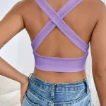 Kalın Sırt Dekolteli Çapraz Askılı Derin V Yaka Kaşkorse Crop Bluz IM-3720