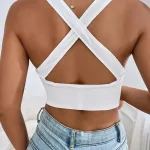 Kalın Sırt Dekolteli Çapraz Askılı Derin V Yaka Kaşkorse Crop Bluz IM-3720