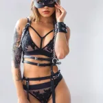 Siyah Fantezi Seksi Jartiyerli Harness Aksesuar Seti PMK25X