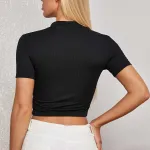 Kadın Siyah Yarım Fermuarlı Crop Top Bluz IM-5062