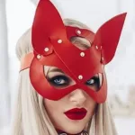 Kırmızı Fantezi Deri Kelepçe Kırbaç Maske Fetiş Seti BC5367