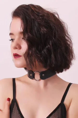 İçgiyimist Siyah Fantezi Seksi Deri Harness Boyun Aksesuarı Choker FH1077