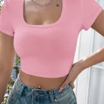 Kadın Pembe Crop Top Bluz IM-5057