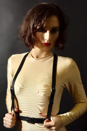 İçgiyimist Siyah Fantezi Seksi Suni Deri Harness Vücut Aksesuarı FH1067